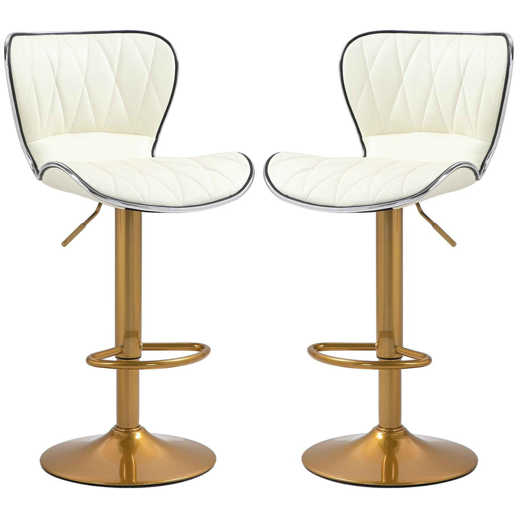 Maxi Counter Height Bar Stools Set of 2-Adjustable Height and Swivel Seat-White/Gold