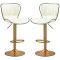 Maxi Counter Height Bar Stools Set of 2-Adjustable Height and Swivel Seat-White/Gold