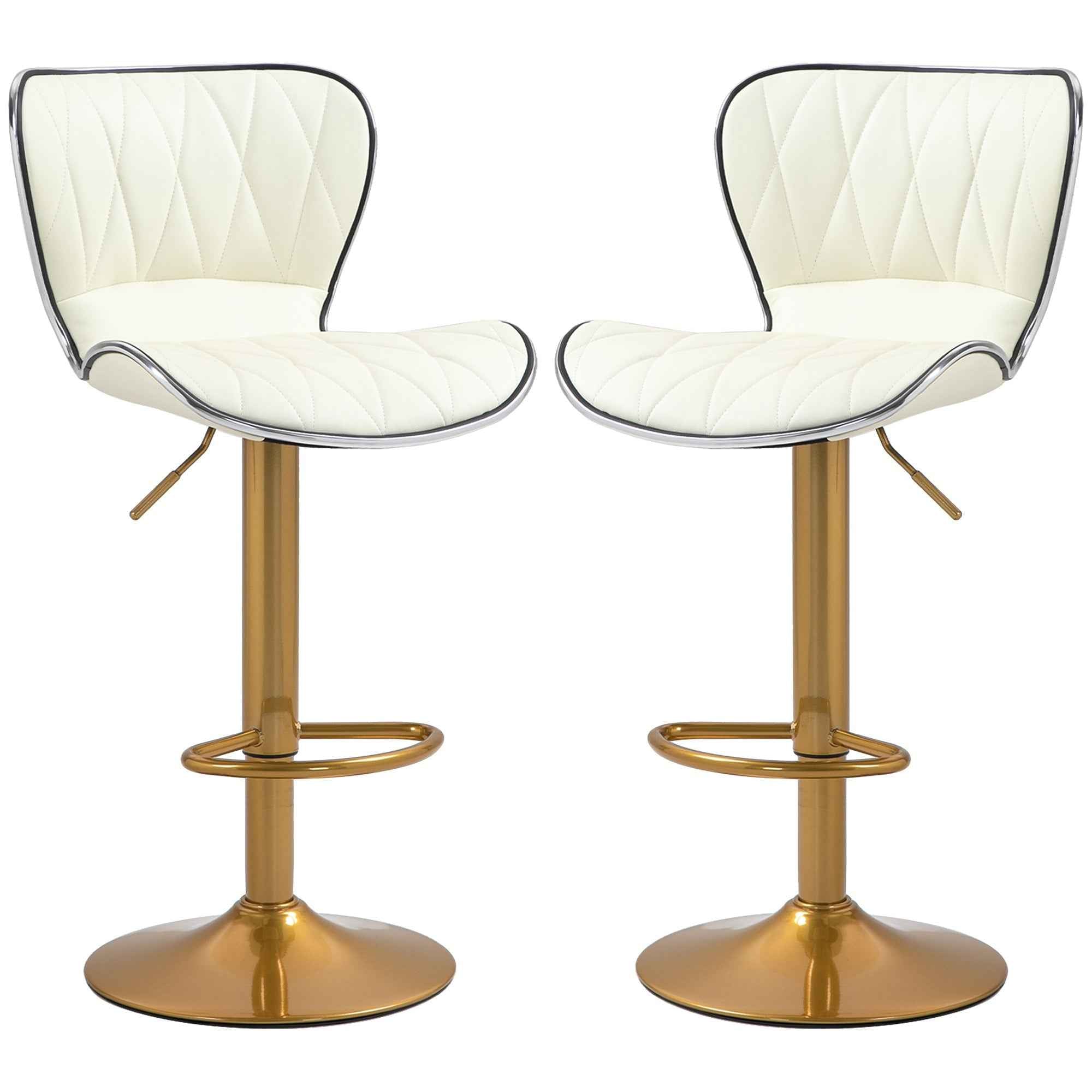 Maxi Counter Height Bar Stools Set of 2-Adjustable Height and Swivel Seat-White/Gold