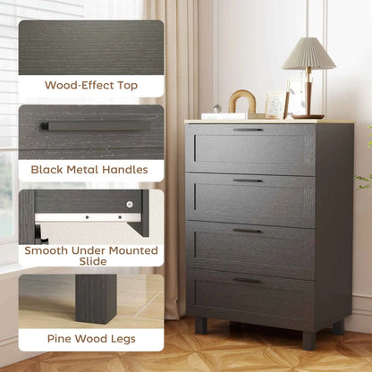 Black Taylor chest of drawers for bedroom by SLOTH Nation, featuring solid wood legs and a sleek, modern design.