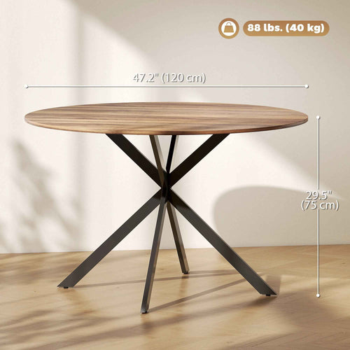 Amory 47" Round Industrial Dining Table with Steel Legs-Dark Brown/Black