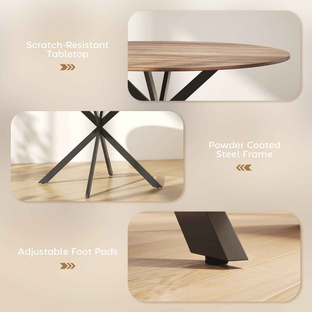 Amory 47" Round Industrial Dining Table with Steel Legs-Dark Brown/Black