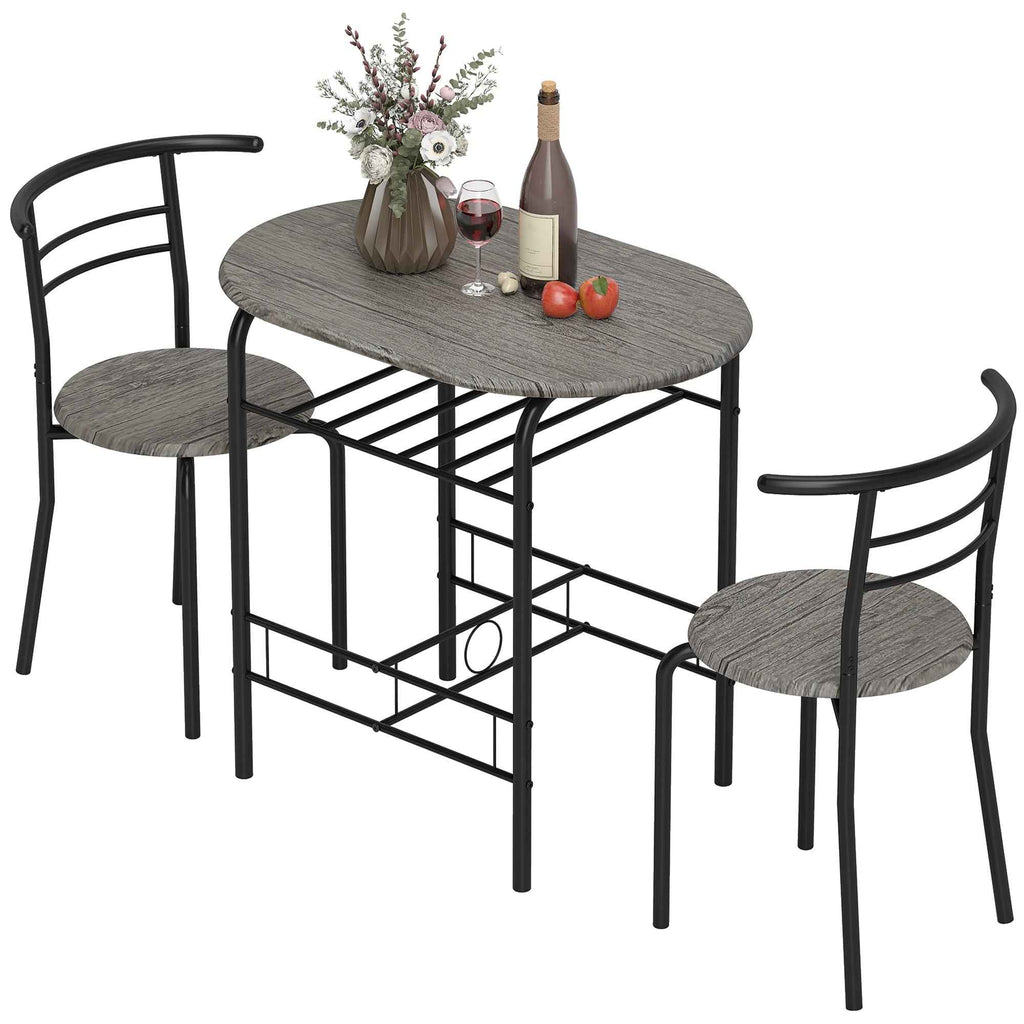 Foden 3-Piece Dining Set with Shelf, for Small Spaces-Dark Grey