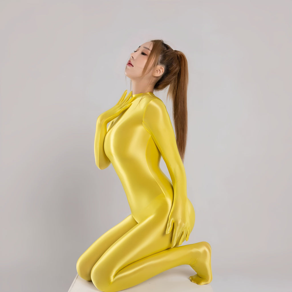 Spandex Nylon Full Bodysuit Zentai Shinny Cosplay Jumpsuit Attached Gloves - Shopthatapp.ca