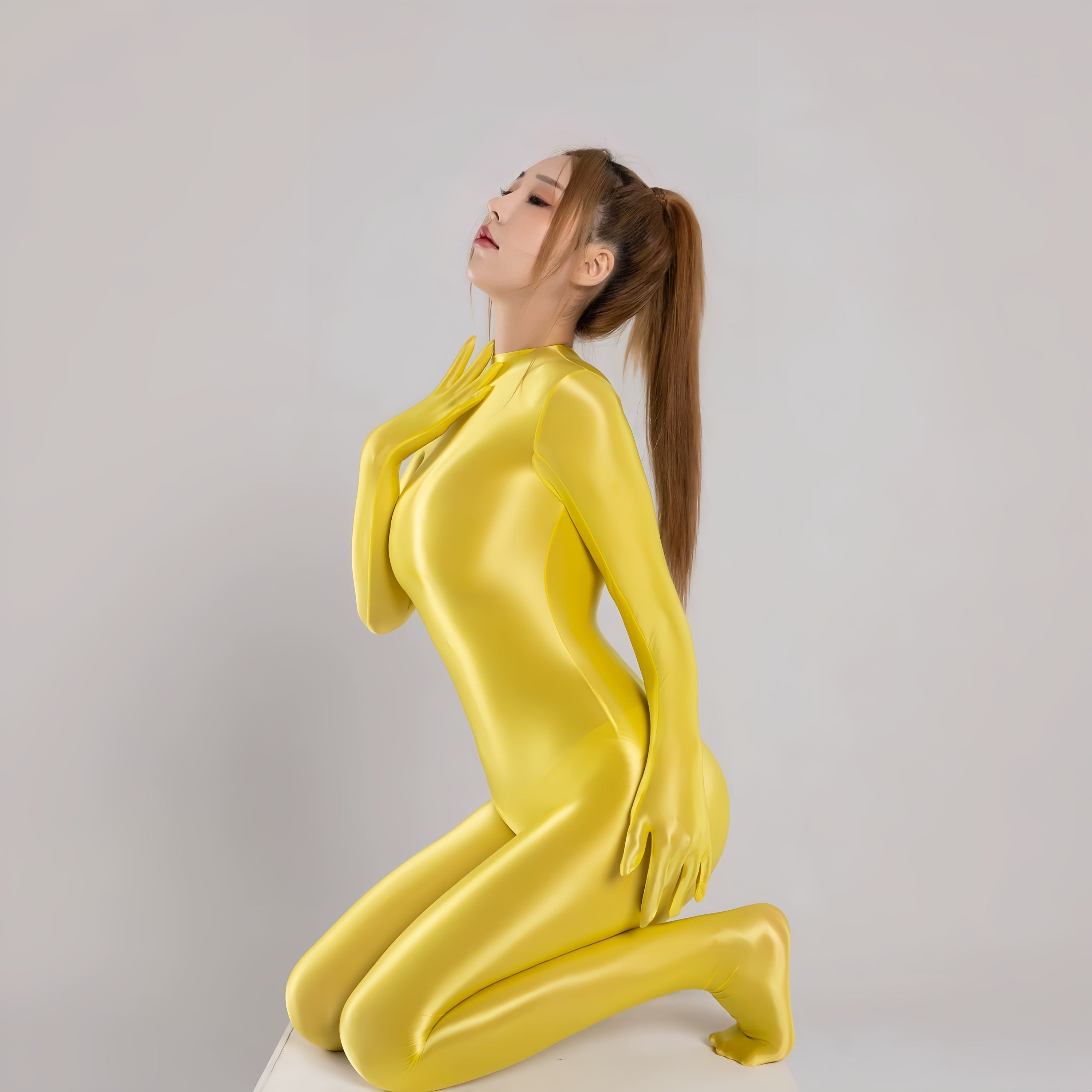 Spandex Nylon Full Bodysuit Zentai Shinny Cosplay Jumpsuit Attached Gloves - Shopthatapp.ca
