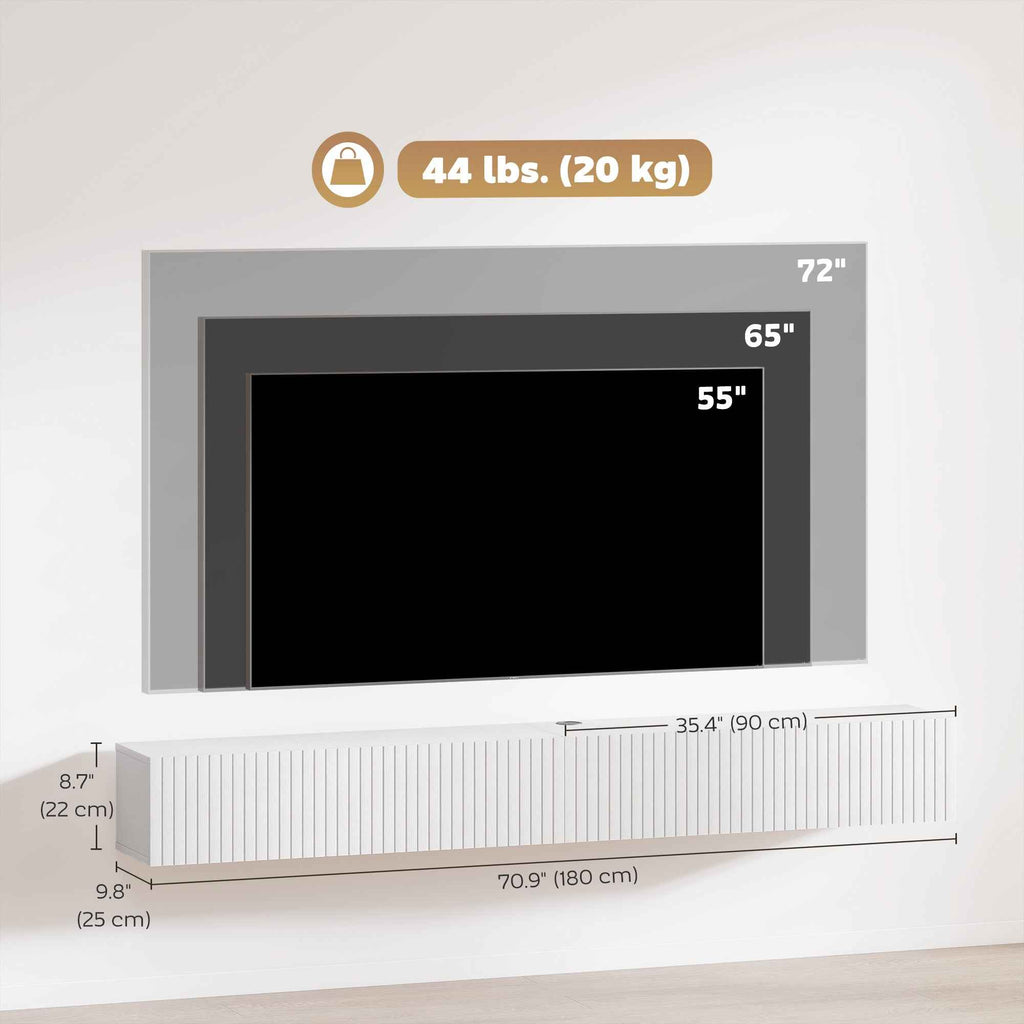Jesse 71" Floating TV Stand with 2 Fluted Flip-Down Doors for TVs up to 75"-White