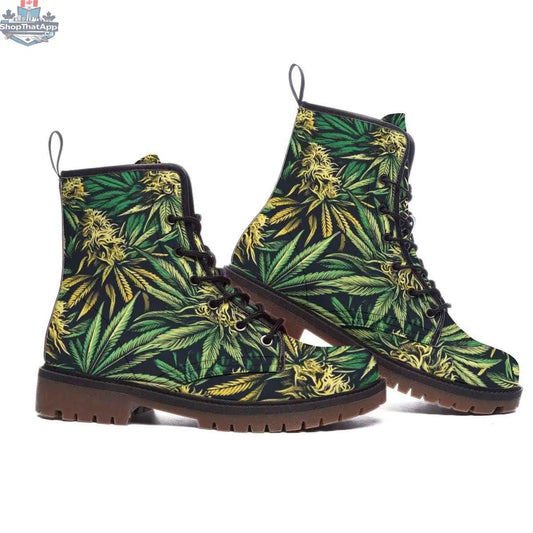 Jane Dope Big Buds Dope Martens vegan women's short boots with colorful all-over print, stylish and comfortable for everyday wear.