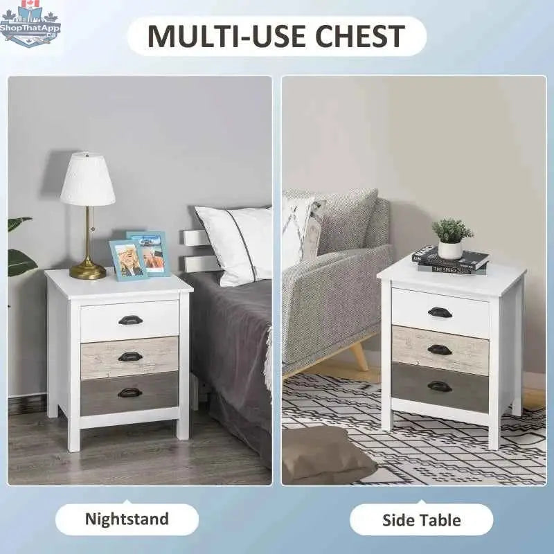 SLOTH Nation Avery Accent Table storage cabinet with three drawers, ideal as bedroom furniture or a nightstand.