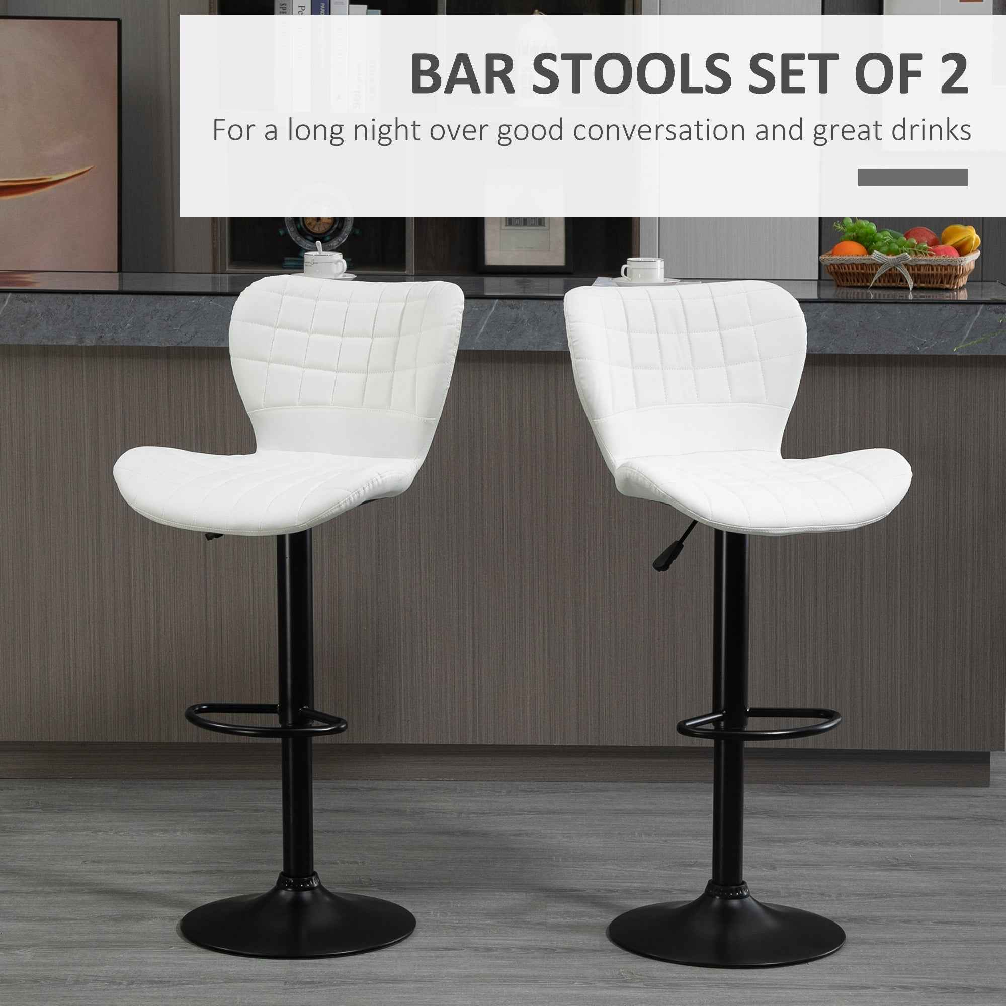 Avion Counter/Barstools with Adjustable Height and Swivel-Set of 2-White
