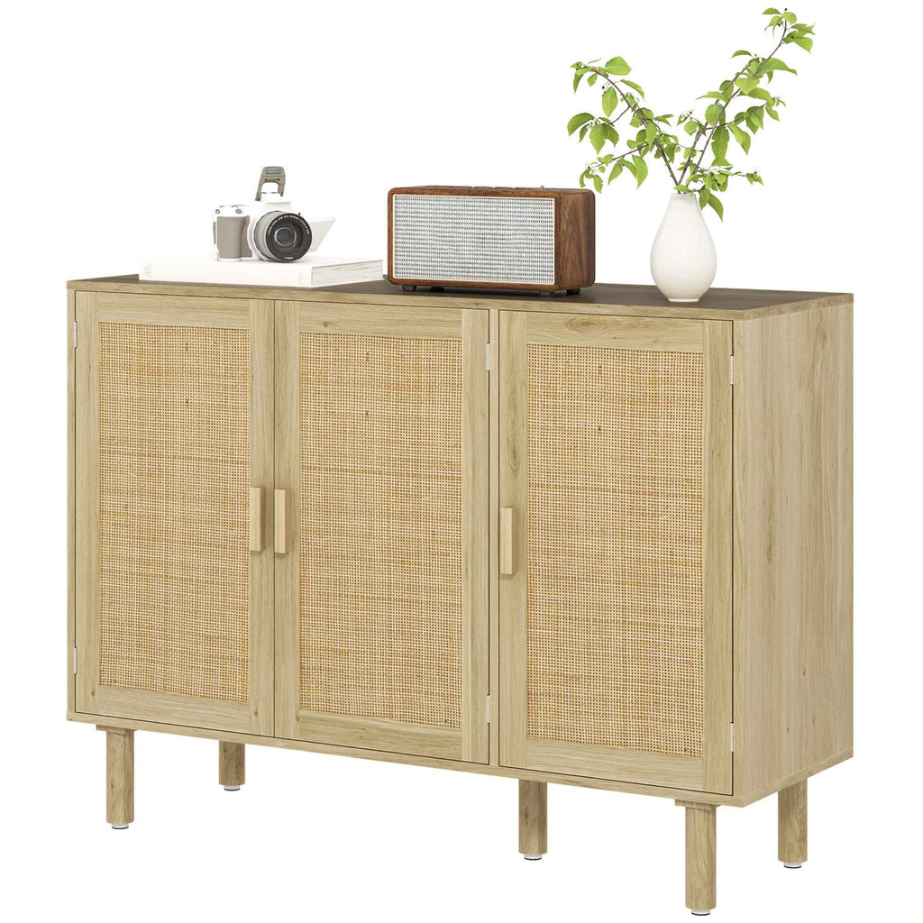 Quinn Bohemian 46.9" Hallway Cabinet/Sideboard with 3 Rattan Doors-Oak