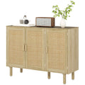 Quinn Bohemian 46.9" Hallway Cabinet/Sideboard with 3 Rattan Doors-Oak