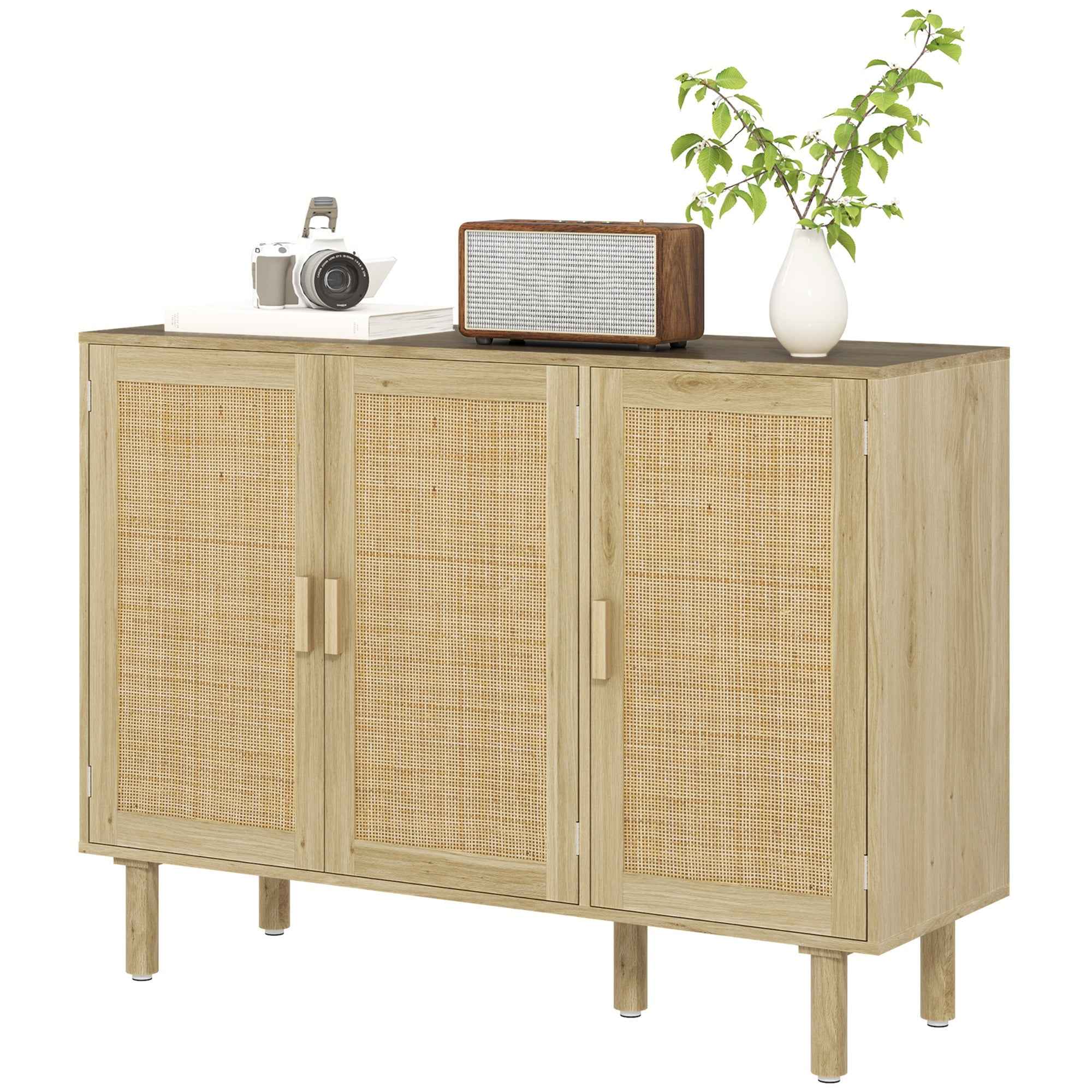 Quinn Bohemian 46.9" Hallway Cabinet/Sideboard with 3 Rattan Doors-Oak