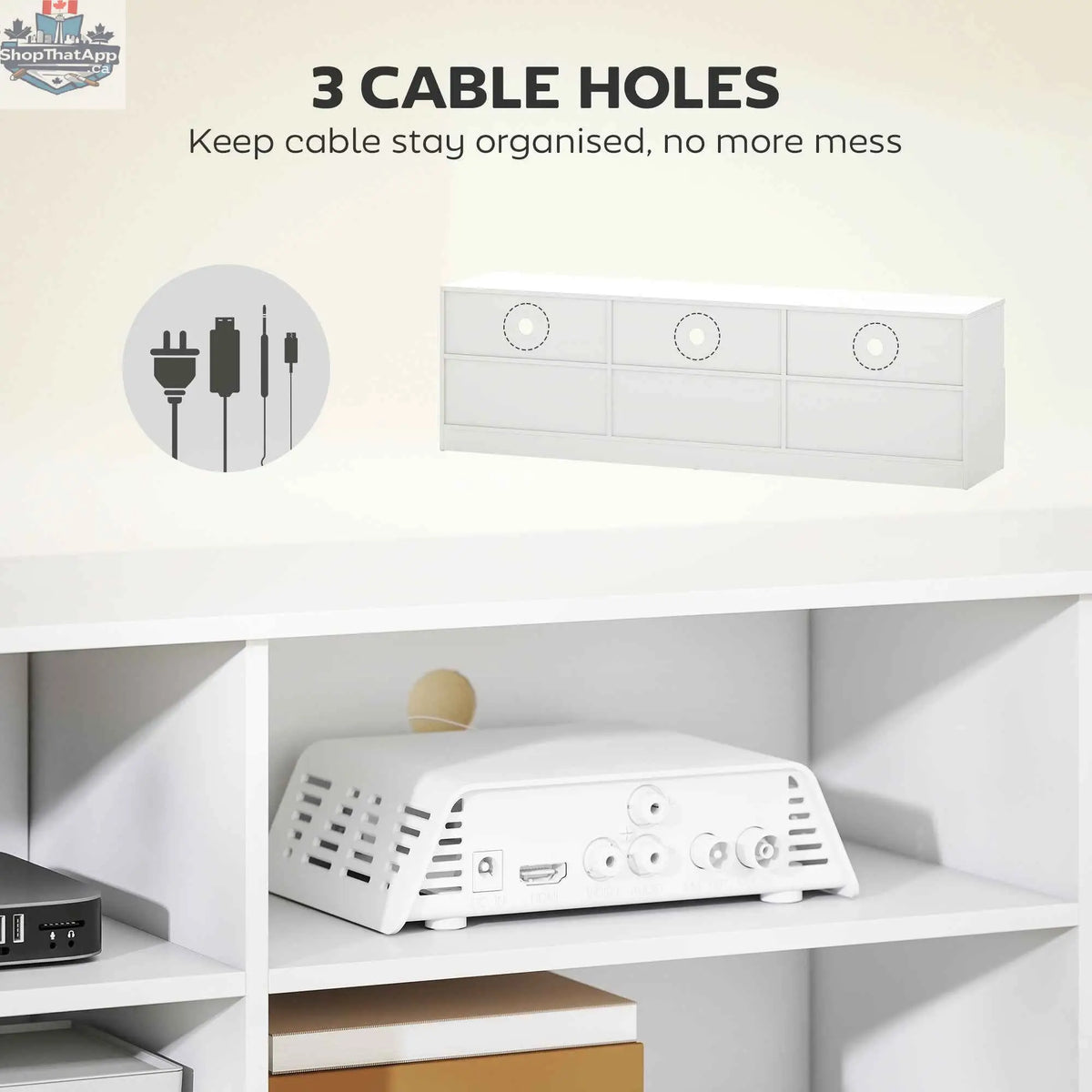 White Dallas Modern TV stand with storage drawers, suitable for TVs up to 85 inches, by SLOTH Nation.