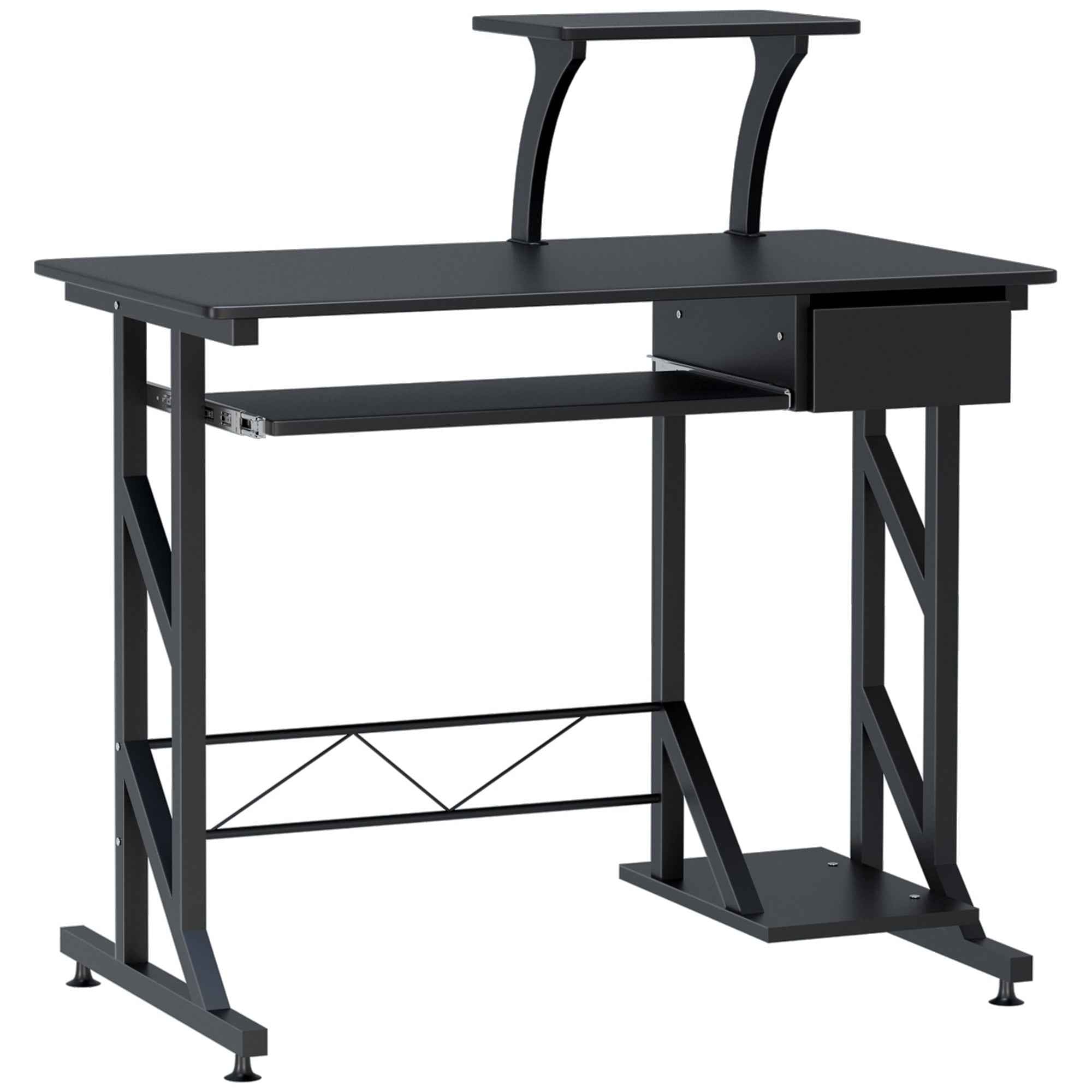 Indy Computer Desk with Keyboard Tray and Drawer-Black