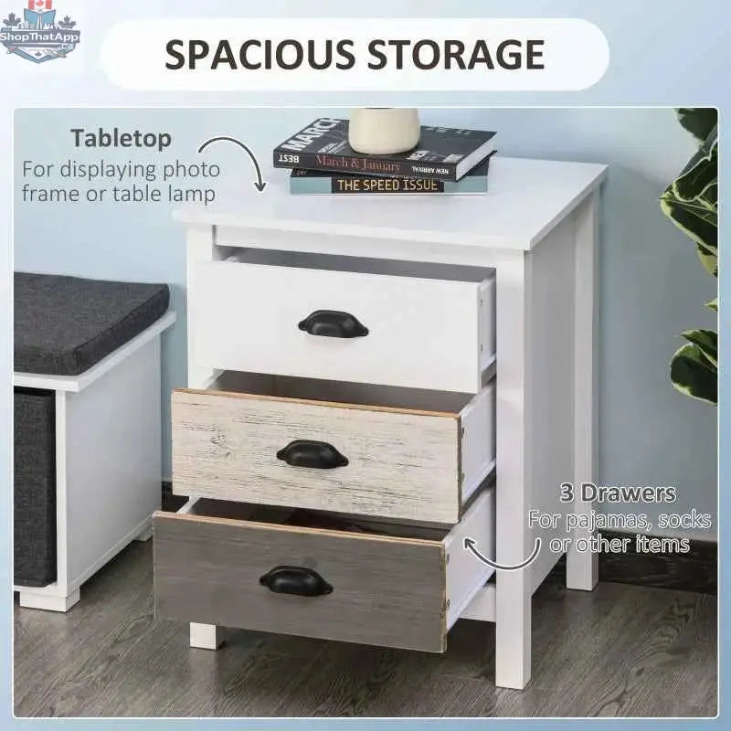 SLOTH Nation Avery Accent Table Storage Cabinet with three drawers, modern bedroom furniture for stylish organization