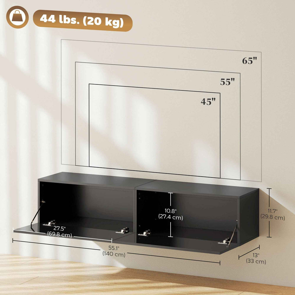 Hunter Floating TV Stand with Storage Cupboards for TVs up to 65 Inches-Black
