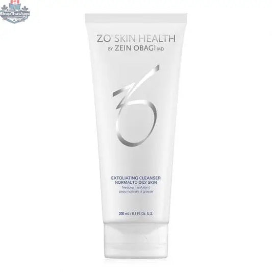 ZO Exfoliating Cleanser by Monarch MD Medical Aesthetics, featuring a clear bottle with a pump dispenser and white label.