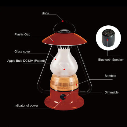 Zoppinh TRU De-LIGHT ROMANTICO LED lantern in fire red, featuring rechargeable light and Bluetooth speaker, with colorful design.