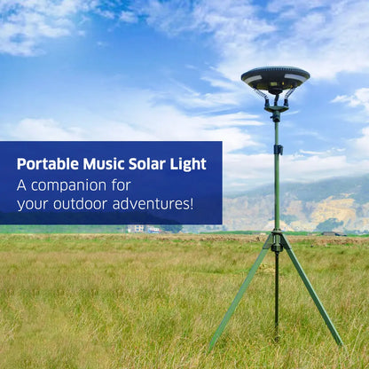 Zoppinh TRU De-LIGHT singing music solar LED speaker with detachable multi-mode lights, tripod, and carry bag outdoors.