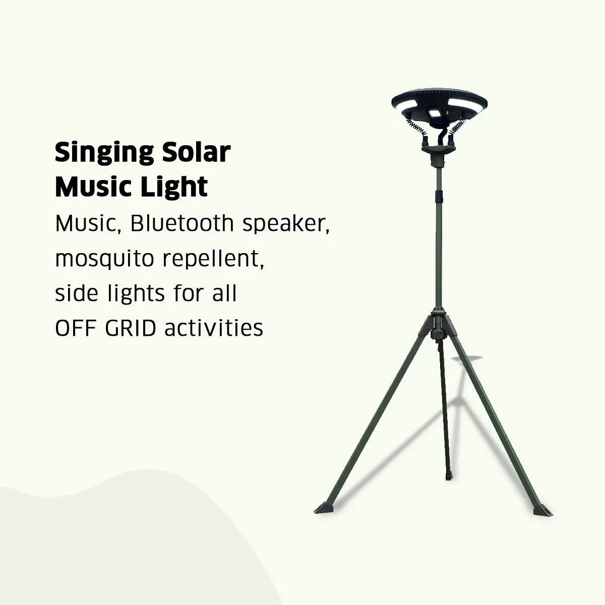 zoppinh TRU De-LIGHT singing music solar LED speaker with tripod, carry bag, and three detachable multi-mode lights, Bluetooth enabled