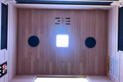 Zoppinh Blisspod Malmo infrared sauna for two with red light therapy, chromotherapy, and low EMF design in a modern home setting