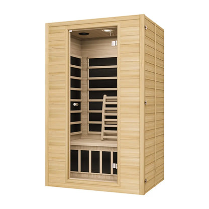 Zoppinh Blisspod Vienna infrared sauna for two, made of Canadian Hemlock with four heaters and low EMF in a modern design.