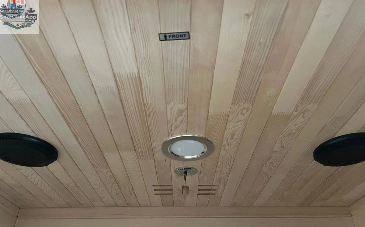 Zoppinh Blisspod Vienna infrared sauna for two with Canadian Hemlock wood, four heaters, and low EMF, designed for home wellness.
