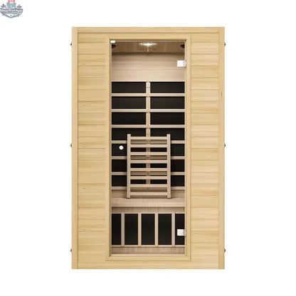 Zoppinh Blisspod Vienna infrared sauna for two with Canadian Hemlock wood, four heaters, low EMF, and spacious design.
